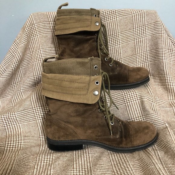 Nine West Vintage Foldover Combat Boot Suede Flat lace-up Women's 10 Distressed - Picture 7 of 10